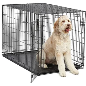 Double Door Metal Foldable Large Heavy Duty Pet Dog Crate Dog Cage
