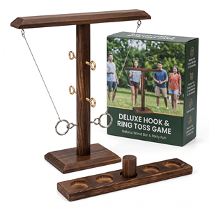Jeu de lancer d'anneaux en bois personnalisé, vente en gros OEM ODM, jeu de table interactif de lancer d'anneaux et de crochets, jeu de boisson pour bar, famille et fête - Product Image 4