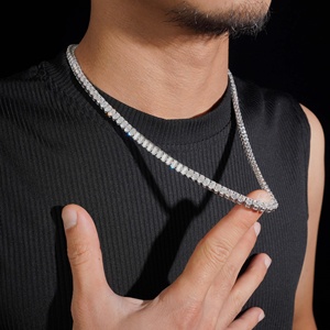 925 Silver Moissanite Tennis <b>Necklace</b> Oval Cut 3*5MM Rhodium Plated Classic Style Tennis <b>Chain</b> - Product Image 4