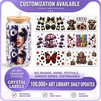 Fundas para Vasos de 16 oz con Diseño Personalizado UV DTF, Adhesivos Decorativos de Dibujos Animados, Resistentes al Agua, Lavables, Fáciles de Despegar, al por Mayor