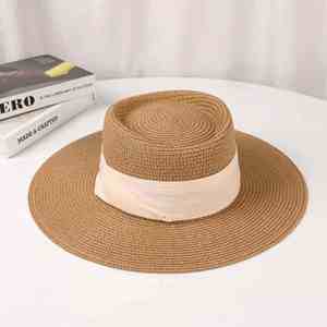 Wholesale Hot Sale Summer <b>Boater</b> Shape Unisex Women Men UV Sun Shade Beach <b>Straw</b> <b>Hat</b> With Ribbon - Product Image 6