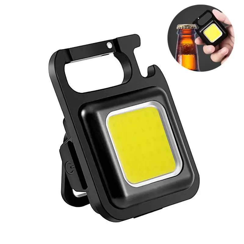 Extérieur Multifonctionnel Portable Rechargeable LED Réparation Travail Lumière Camping Décapsuleur Mini lampe de poche porte-clés