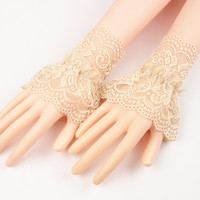 Gants demi-doigt à fleur crocheté, tendance, corne, manches en dentelle, couvre-poignet féminin, vente en gros, 2023