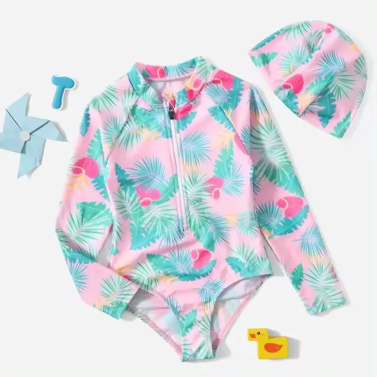 Marque privée fabricant personnalisé 12 13 14 15 16 ans Maillot de bain pour enfants Protection solaire à manches longues Maillot de bain pour enfants filles