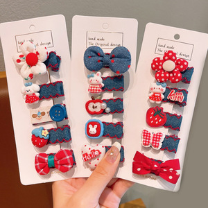 Qianjin - Juego de 5 Pinzas para el Cabello con Lazo de Mezclilla y Flores para Niñas, Pinzas para el Cabello con Dibujos Animados de Fresas y Conejos, Accesorios para el Cabello de Niños - Product Image 2