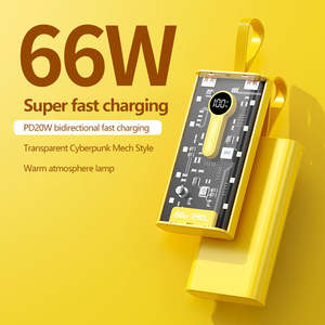 Banco de energía transparente 20000mAh Cable incorporado 66W Cargador de teléfono portátil de carga súper rápida Batería externa Batería <span class=keywords><strong>auxiliar</strong></span> - Product Image 2