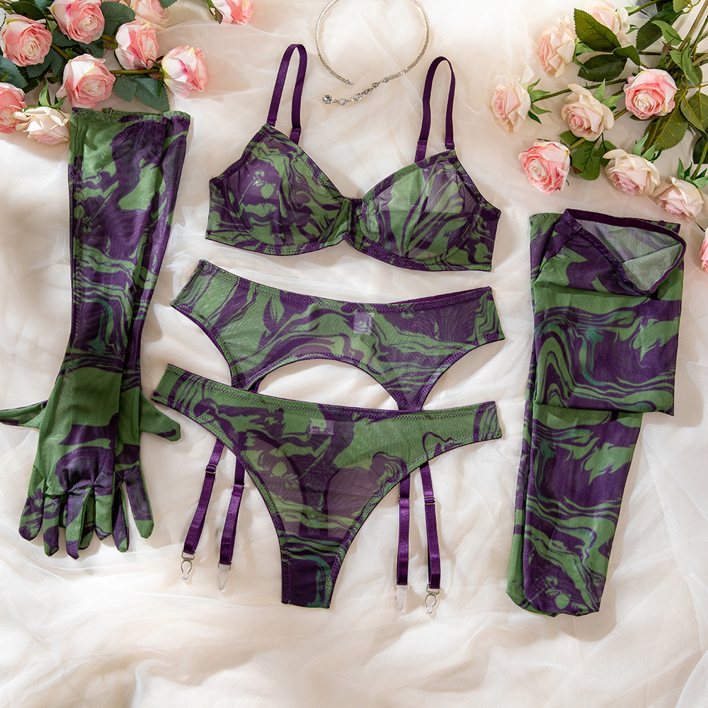 New Spicy Girl Tie Dyed Camo Sexy Lingerie Set | Mesh Soft Fabric Underwear  for Women | Custom Logo Available