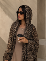 Ensemble Abaya Trois Pièces pour Femme, Imprimé Léopard, en Chiffon, Robe Extérieure Ouverte, Robe Intérieure Assortie, Hijab - Mode Pudique
