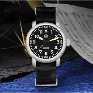 San Martin Men <b>Watch</b> 40mm Simple Pilot Style Bead Blasted Steel Automatic <b>Mechanical</b> <b>Watches</b> Waterproof 10Bar C3 Luminous SN0143 - Product Image 3