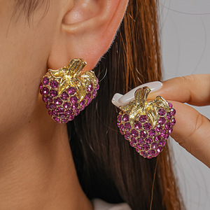 High quality Strawberry Fruit <b>earrings</b> Rhinestones <b>Stud</b> <b>Earrings</b> Alloy Gold <b>Stud</b> <b>Earrings</b> Jewelry - Product Image 1
