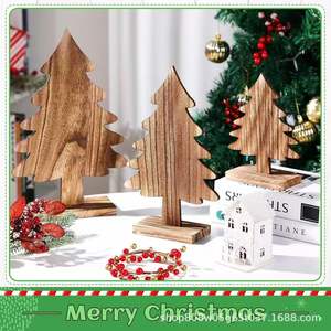 Ensemble de 3 mini-sapins de Noël en bois massif style campagnard, ornement de bureau écologique pour décoration intérieure - Product Image 4