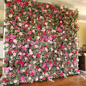 Pannello Floreale 8x8 piedi con Rose <span class=keywords><strong>Rosa</strong></span> Artificiali in Seta <span class=keywords><strong>e</strong></span> Foglie Verdi, Sfondo Floreale da Appendere, Muro di Fiori <span class=keywords><strong>Rosa</strong></span> <span class=keywords><strong>e</strong></span> Verde - Product Image 4