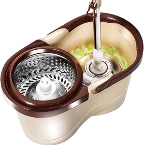 Rotary Mop With Bucket Spinning Microfiber Cloth Automatic Spin Dry Home Cleaning Set Round Khaki Nordic Green - Product Image 5