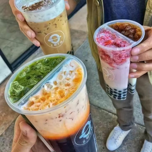 Logotipo personalizado Impresso Plástico PP Party Friend Share <span class=keywords><strong>Cup</strong></span> 2 compartimentos Dividir Copos Com Tampa e Palha - Product Image 4