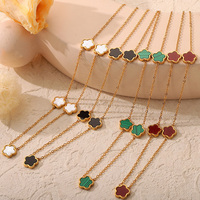 Caliente Acero inoxidable 18K chapado en oro cuatro hojas collar Stud pendientes flor cinco trébol pulsera conjuntos de joyería de moda para mujeres