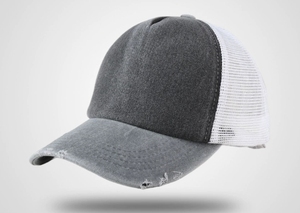 Gorra Trucker de Verano Nueva de Algodón Teñido con Malla Frontal y Visera Deshilachada, Sombrero Casual para Exteriores con Logotipo Bordado Personalizado - Product Image 3