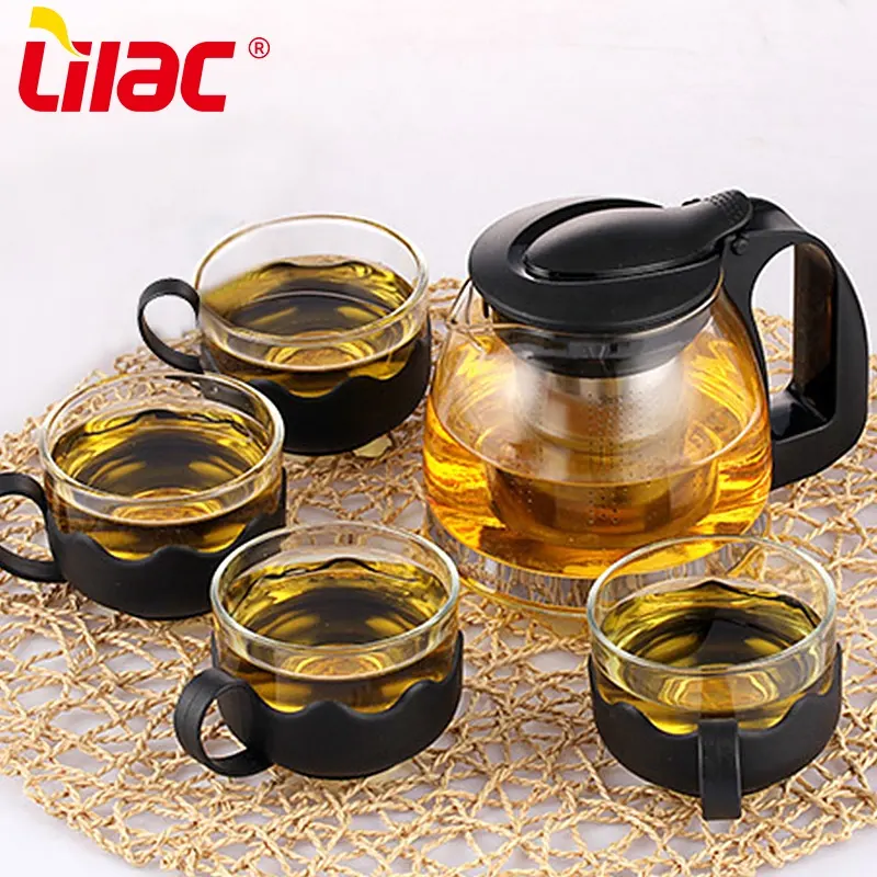 Lilac BSCI SGS LFGB teko teh Jepang, teko teh kaca transparan set ketel infuser Jepang modern grosir terbaik Tiongkok dengan infuser