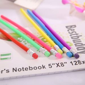 Cadeaux promotionnels flexibles de couleur jaune, crayon pliable en plastique orange souple avec gomme - Product Image 6
