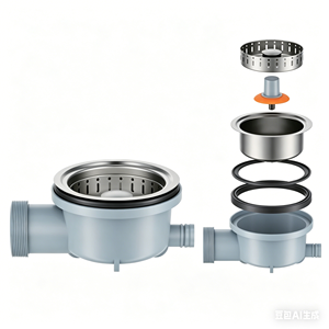 Scarico per Lavello Orizzontale a Doppio Strato Personalizzabile, Scarico da <span class=keywords><strong>Cucina</strong></span> in Plastica-Acciaio con Troppopieno, Supporto OEM - Product Image 3