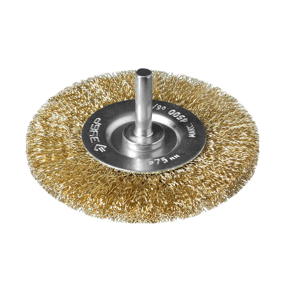 Escova de bronze para roda de fio 5 em broca, para polimento de roda, haste de 6 mm, escova de aço inoxidável frisada banhada a cobre
