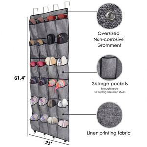 Polyester Durable 24 Pocket Metal <b>Hooks</b> Over the Door <b>Shoe</b> Organizer - Product Image 4