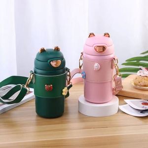 2024 New Design Popular 400Ml Cute Stainless Steel Water School Kids Metal Drink Bottle With Shoulder Strap Cover for Tumbler - Product Image 2