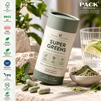 Emballage en tube de papier avec logo personnalisé pour les compléments alimentaires, les vitamines, les capsules, les poudres de légumes verts, boîtes cylindriques en carton OEM, tailles personnalisées