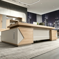 Escritorio Ejecutivo Moderno de Lujo con Almacenamiento, Escritorio Gerencial en Forma de L de Madera con Gabinete Lateral Blanco para Jefe