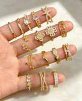 Cincin Emas Zirkon Bintang Bulan yang Chic, Dapat Diatur, Dapat Ditumpuk, Perhiasan Jari, Hadiah Ulang Tahun untuk Wanita