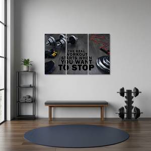 Inspirational Art Deco Gym <b>Canvas</b> 'The Real Workout' Panel Print for Home Gym <b>Wall</b> Hanging SET of 3 <b>CANVAS</b> - Product Image 3