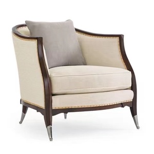 Tabouret de canapé haut de gamme léger, chaise d'accent unique dans la salle de réception de l'hôtel fauteuil en <span class=keywords><strong>bois</strong></span> massif en tissu blanc - Product Image 1