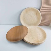 Assiettes de luxe biodégradables et compostables en feuilles de palmier d'arec avec plateau, jetables pour le camping et les fêtes, motif végétal écologique