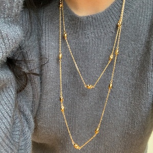 Mode personnalisée plaqué laiton 18k <span class=keywords><strong>or</strong></span> petite boule Double empilée longue chaîne de pull pour femme - Product Image 3