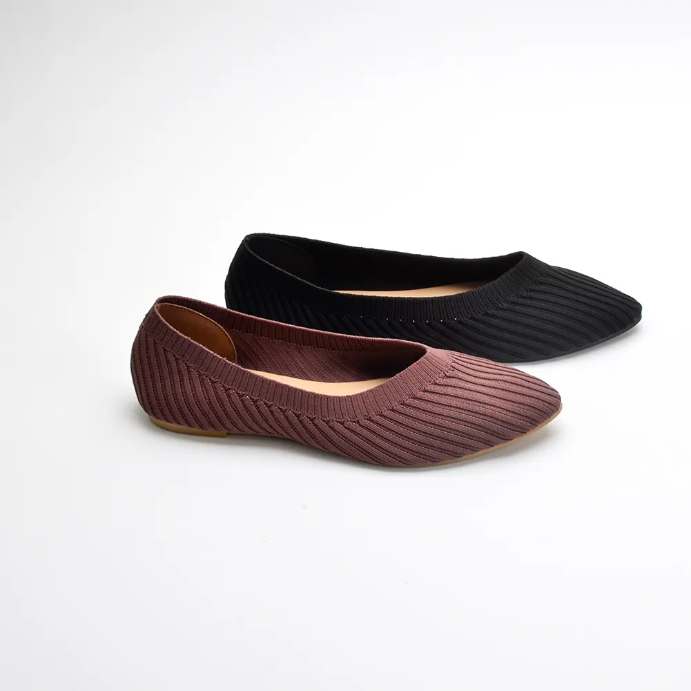 Wholesale Quality Slip-on Wholesale Womens Casual Design Point Foldable Ballet Flat Shoes Flying Knit Upper Women Flats