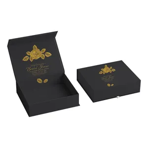 Custom Logo Luxury Black Magnetic Gift Packaging Drawer Cardboard Box With Satin For Wig Weave Hair Products Extensions