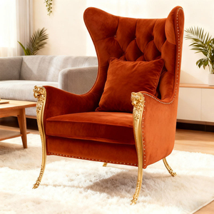 Fauteuils de salon italiens modernes et luxueux en velours à dossier haut avec pieds en métal pour patio intérieur - Product Image 1