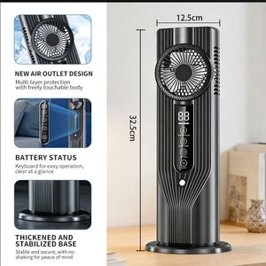 USB Rechargeable Humidifying Tower Fan, 6-Speed Desktop Fan with LED <b>Light</b>, Low Noise & Wide-Angle Airflow for Home Office - Product Image 2
