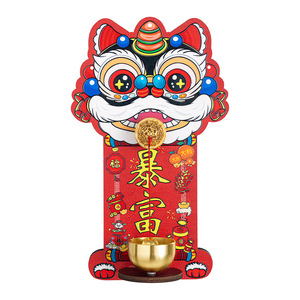 กระดิ่งแม่เหล็กเต้นรำเชิดสิงโต กระดิ่งนำโชคสีแดง ของตกแต่งเทศกาลฤดูใบไม้ผลิ สติ๊กเกอร์ติดทางเข้าเพื่อความโชคดี - Product Image 1