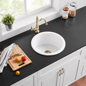 FFC <span class=keywords><strong>18</strong></span> Inch Màu Trắng Đen Vòng Lưu Vực Thanh Duy Nhất Căn Hộ Gốm Mini Vòng Bồn Rửa Fireclay Undermount Bồn Rửa Nhà Bếp - Product Image 2