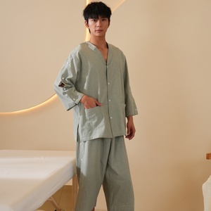 Зеленая одежда для массажа из чистого хлопка с открытыми спиной и рукавами, на пуговицах спереди и сзади, для терапии Гуаша и иглоукалывания, для домашнего использования - Product Image 6