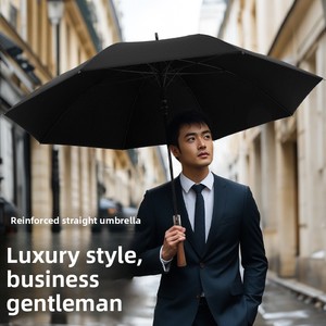 <span class=keywords><strong>Parapluie</strong></span> double <span class=keywords><strong>grande</strong></span> <span class=keywords><strong>taille</strong></span> entièrement automatique coupe-vent pour <span class=keywords><strong>homme</strong></span>, style britannique rétro, avec poignée en bois et crochet, design simple - Product Image 3