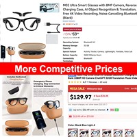 Gafas Inteligentes M02 Ultra con Cámara, Estuche de Carga Inversa de 3600 mAh, 32 GB, IA ChatGPT, Reconocimiento/Traducción de Objetos, Llamadas, Gafas de Sol
