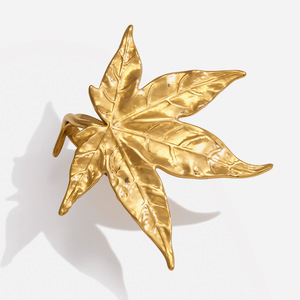 Maple Leaf Open <b>Ring</b> <b>Titanium</b> Steel Gold Color Unisex Fashion Jewelry Gift - Product Image 1