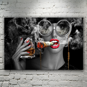 Póster de Chica Sexy, Arte Moderno para Pared, <span class=keywords><strong>Labios</strong></span> <span class=keywords><strong>Rojos</strong></span> Sensuales, <span class=keywords><strong>Mujer</strong></span> Atractiva Fumando un Dólar, Pintura en Lienzo - Product Image 4