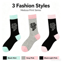 Chaussettes en coton unisexes à imprimé crâne de Méduse, chaussettes fantaisie tendance, logo personnalisé OEM