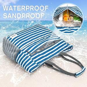 Échantillon gratuit Nouveau sac de plage à rayures de grande capacité Sac de plage multifonctionnel personnalisé avec fermeture éclair en toile Sac de plage à bandoulière pour les voyages - Product Image 2