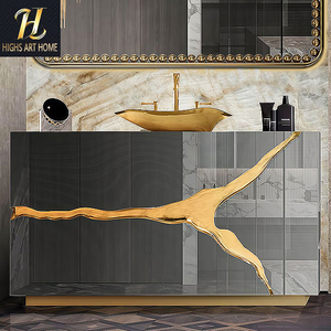 <span class=keywords><strong>Mueble</strong></span> de Baño Moderno de Lujo para Hotel o Villa, Diseño de Alta Gama, Madera Maciza Dorada, <span class=keywords><strong>Lavabo</strong></span> <span class=keywords><strong>Pequeño</strong></span> - Product Image 3