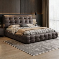 Lit de mariage pliable minimaliste de style italien, en cuir véritable et bois de pin, en forme de nuage, avec rangement, taille king-size, luxe léger et moderne