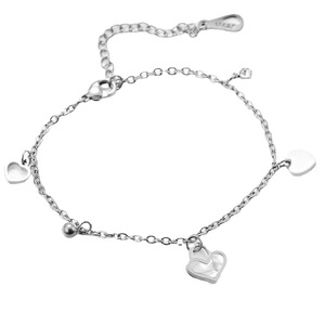 Bracelet à breloques en forme de cœur en acier doré avec incrustation de cœur creux et sertissage clos, bijou cadeau - Product Image 5