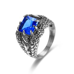 Anillo de Dedo de Acero Inoxidable 316L al por Mayor de Fábrica para Hombre, Anillo Gótico con Piedra Azul, Negra y Roja, Anillo Vintage con Garra de Dragón Vikingo - Product Image 3